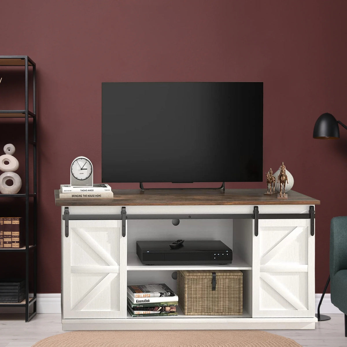 Farmhouse TV Stand with Sliding Barn Door Y177