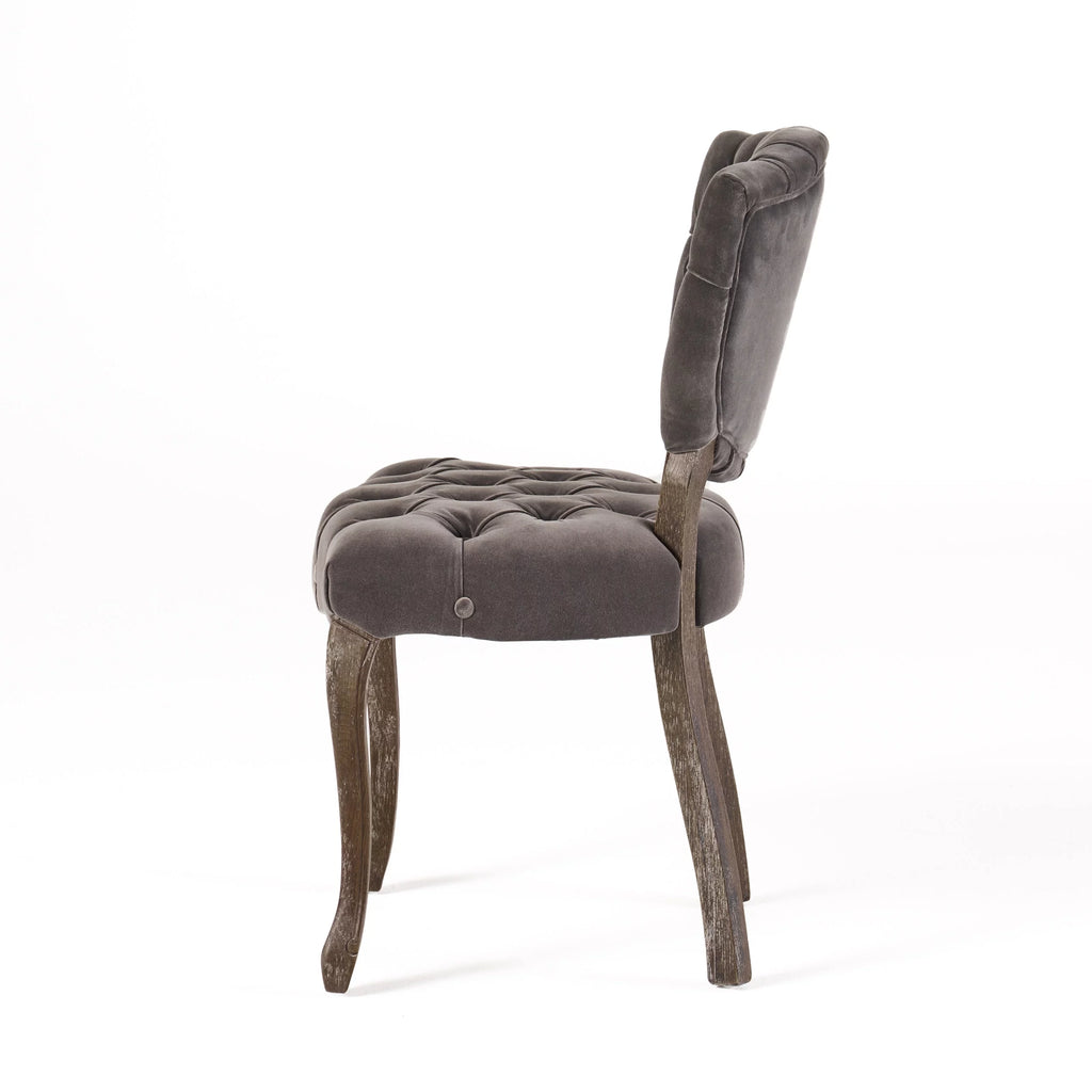 Charcoal Velvet Tufted Dining Chairs Set of 2 B4901