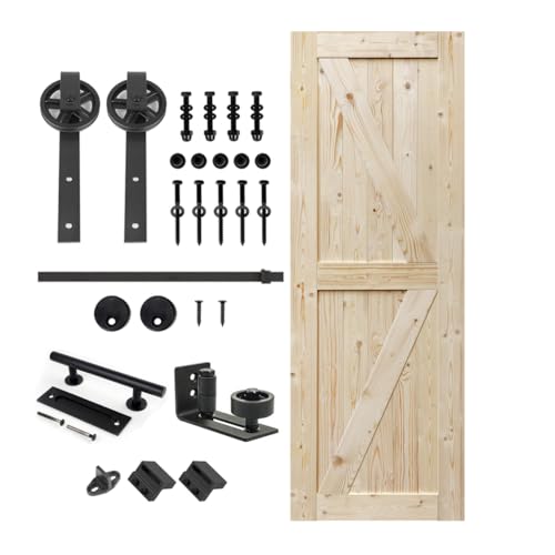 Unfinished Knotty Barn Door with Sliding Door Hardware Kit S179