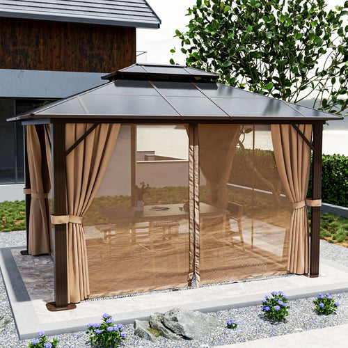 10 ft. x 12 ft. Hardtop Gazebo with Curtain and Netting I554