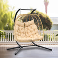 Hanging Egg Swing Chair with Stand 2 Person Wicker Chair with Cushions P4695