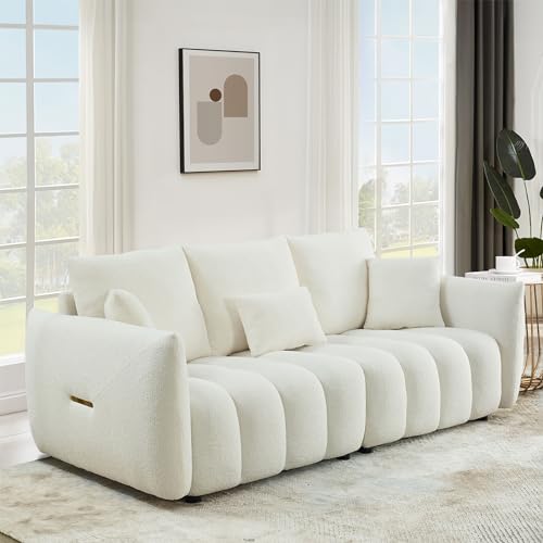 81" Beige Teddy Boucle 3-Seater Sofa F7464