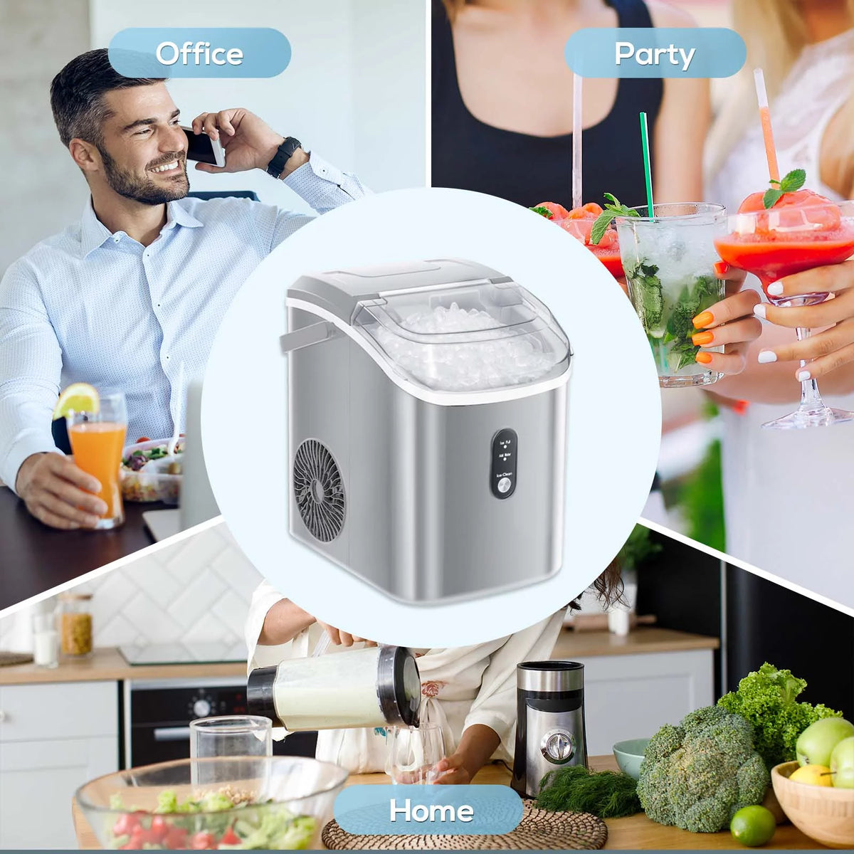 Nugget Ice Maker Countertop 33lbs/24H Self-Cleaning Portable Ice Machine Gray A790