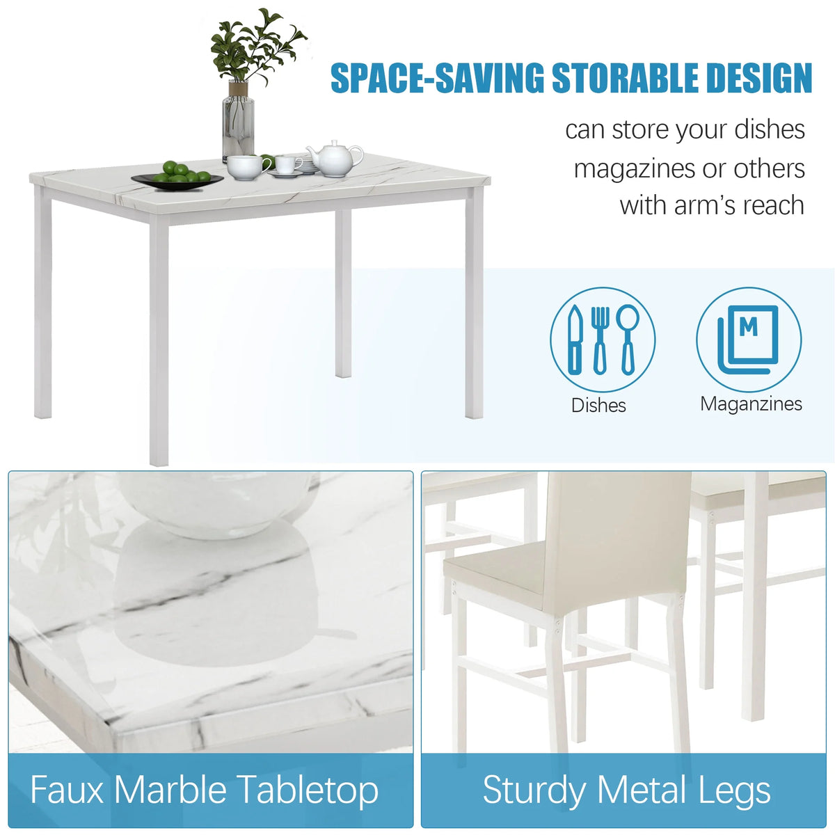 5 Piece White Dining Table and Chairs Set C3819