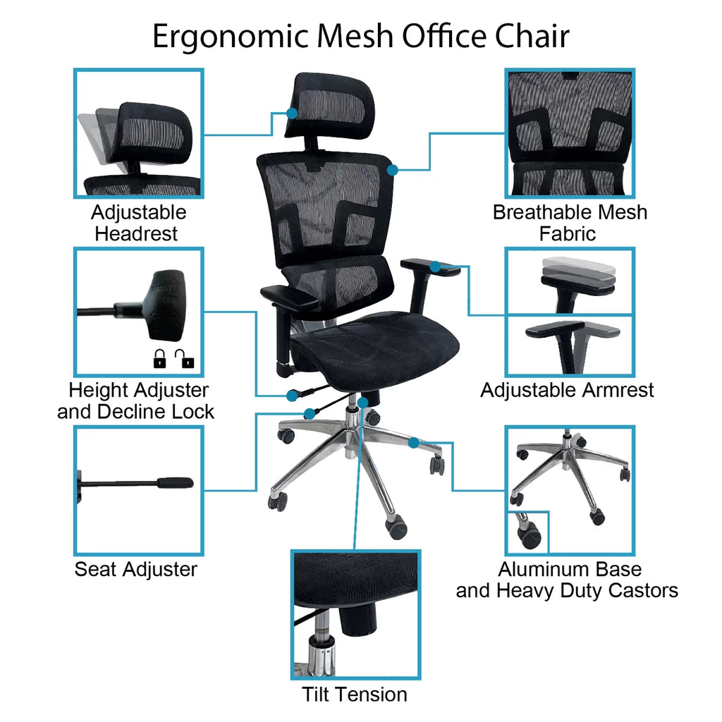 Black Ergonomic Mesh Office Chair with Headrest and Armrests V533310