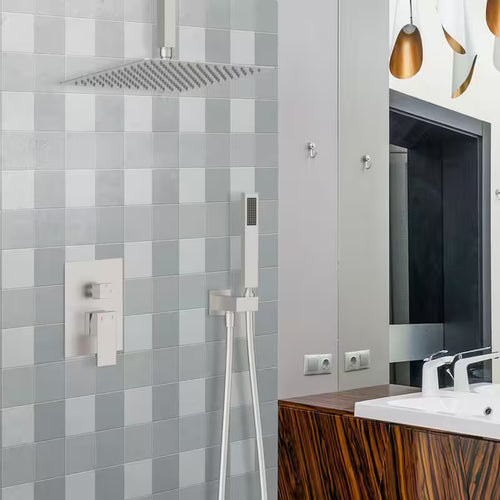 12 in. Square Rain Shower Head with Hand Shower in Brushed Nickel J78564