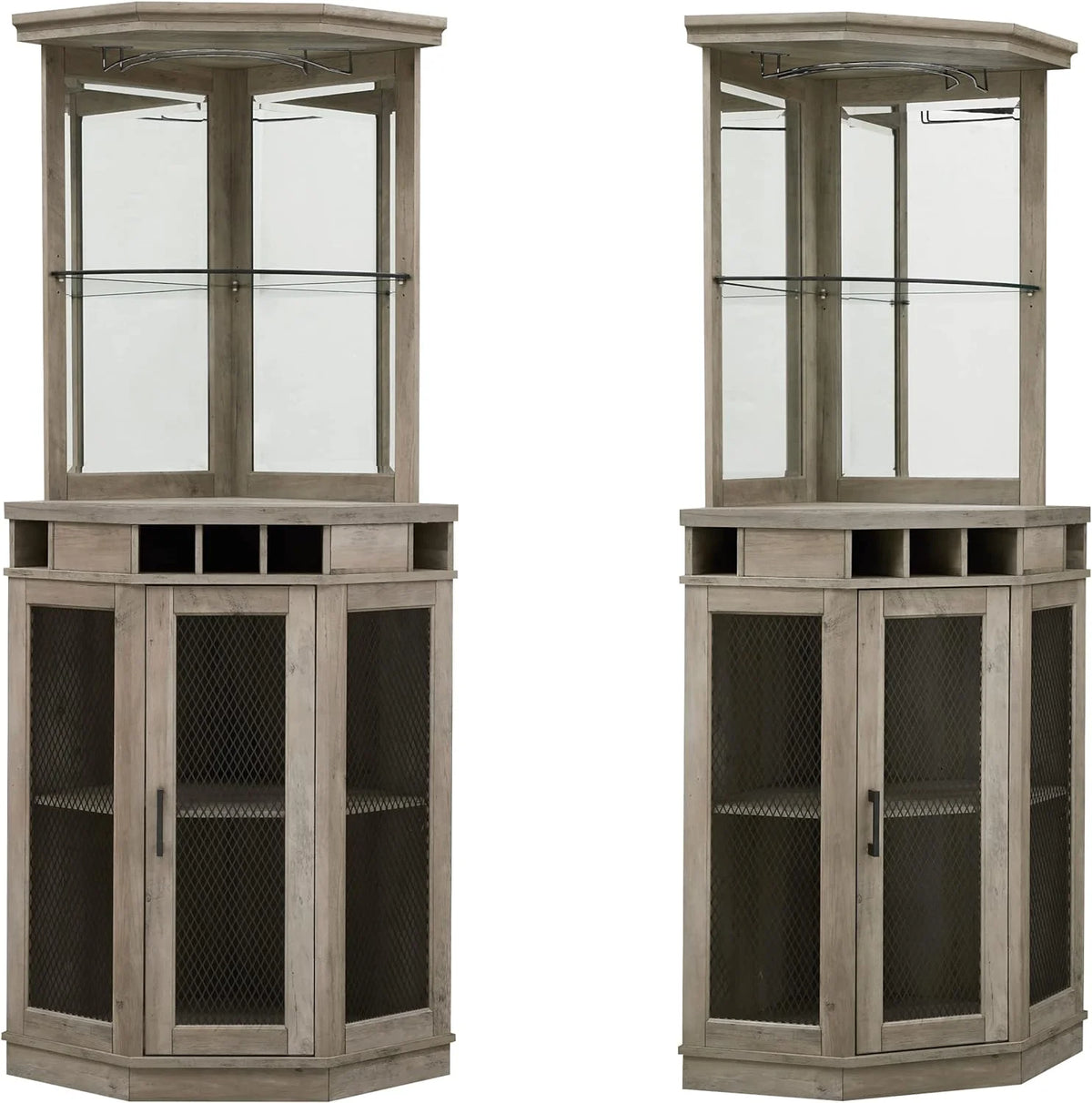 Stone Grey Corner Bar Unit with Built-In Wine Rack and Lower Bar Cabinet E99613