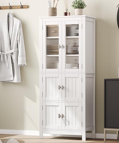 53.1" White Bathroom Storage Cabinet with 6 Doors B9727