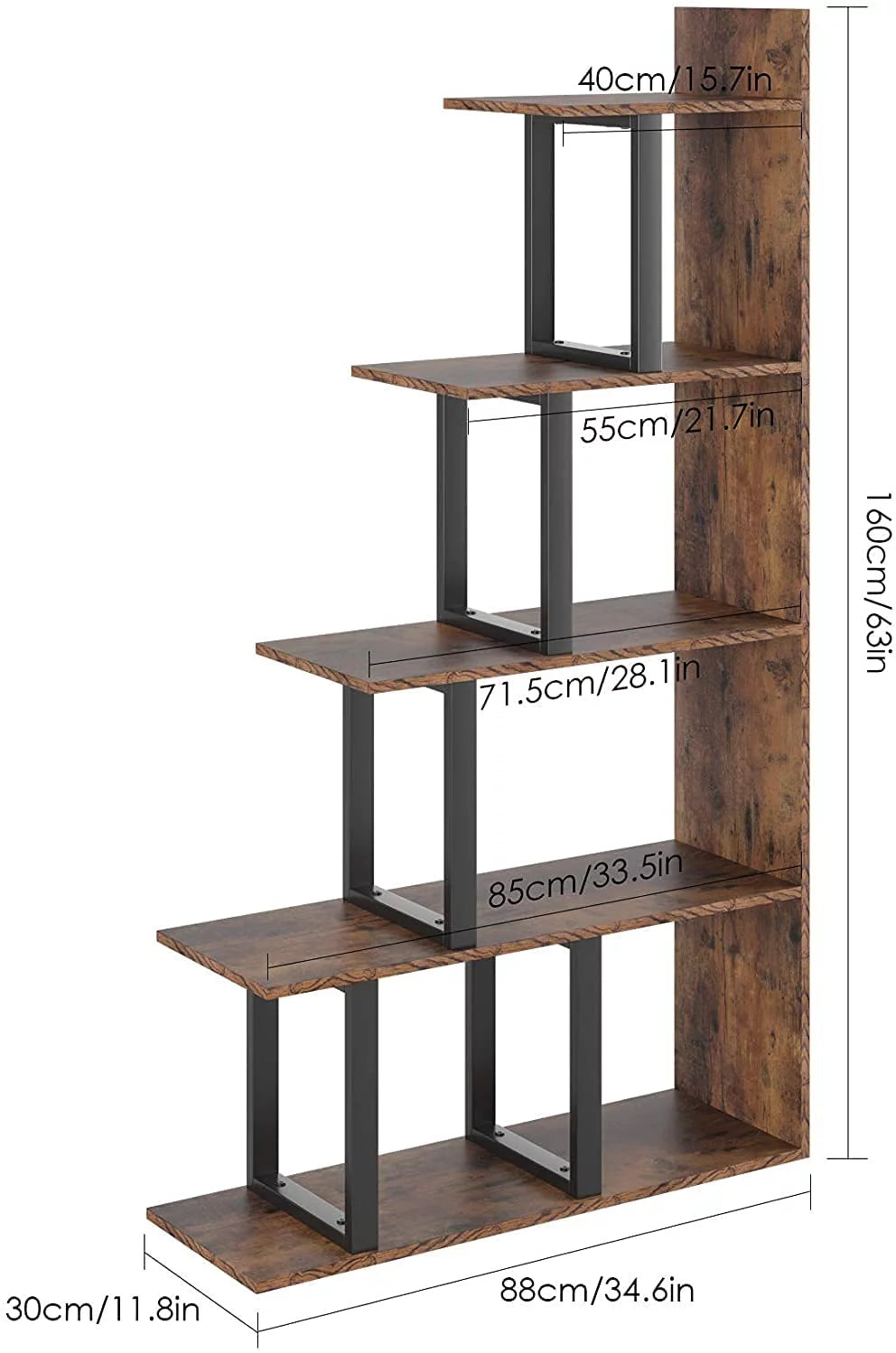 5 Tier Wooden Bookshelf with Metal Frame M33157