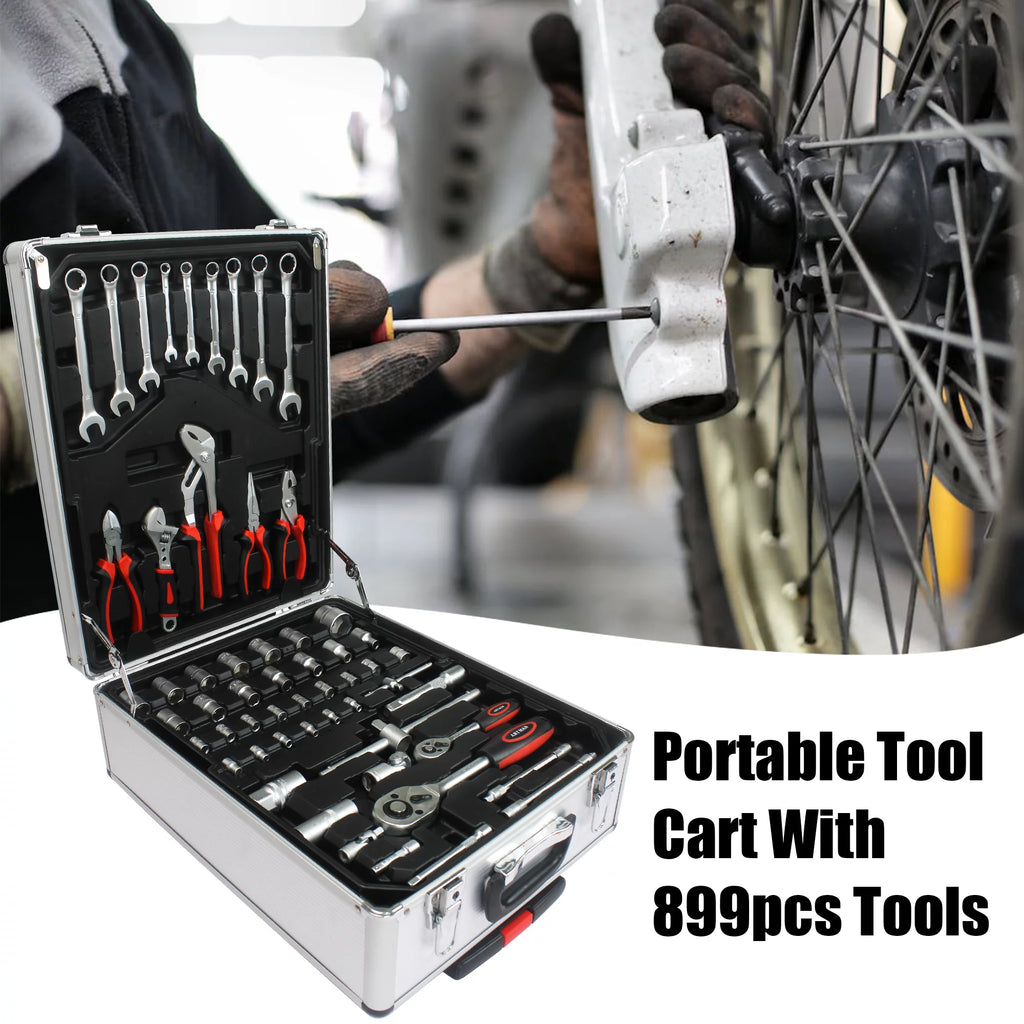 899PCS White 4 Layers Hand Tool Set with Wheels N1555