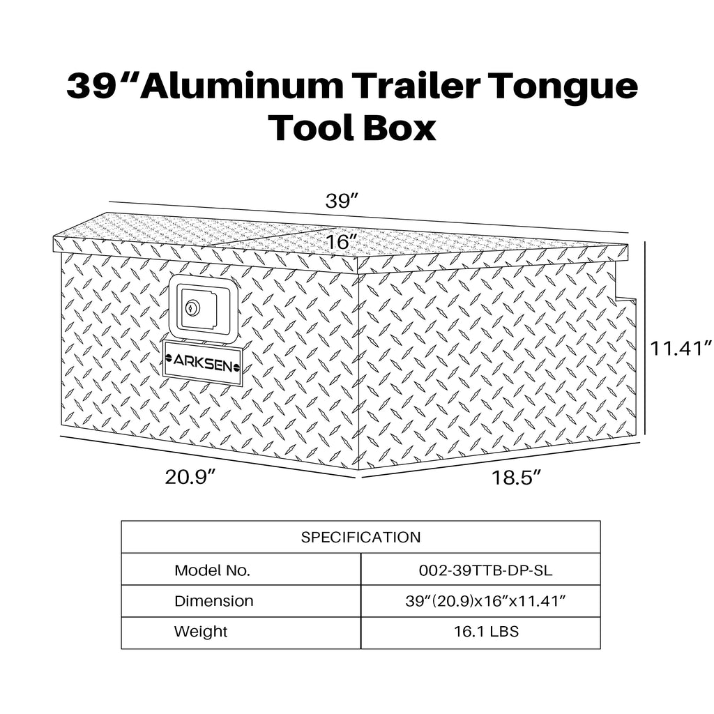 39 Diamond Plate Aluminum Trailer Tongue Box with Lock Key M701301