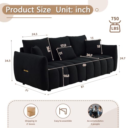 81" Beige Teddy Boucle 3-Seater Sofa F7464