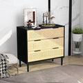 Black 3 Drawer Wood Rattan Dresser U493201