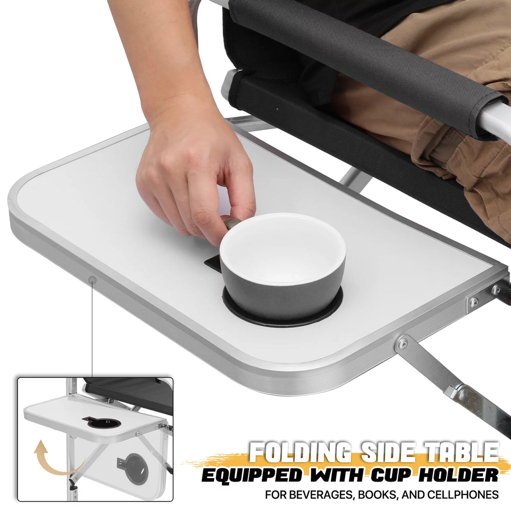 Folding Camping Director Chair with Side Table & Storage Pocket, Black T638