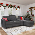 Dark Grey Upholstered L-Shaped Sectional Sofa with Cup Holders V51618