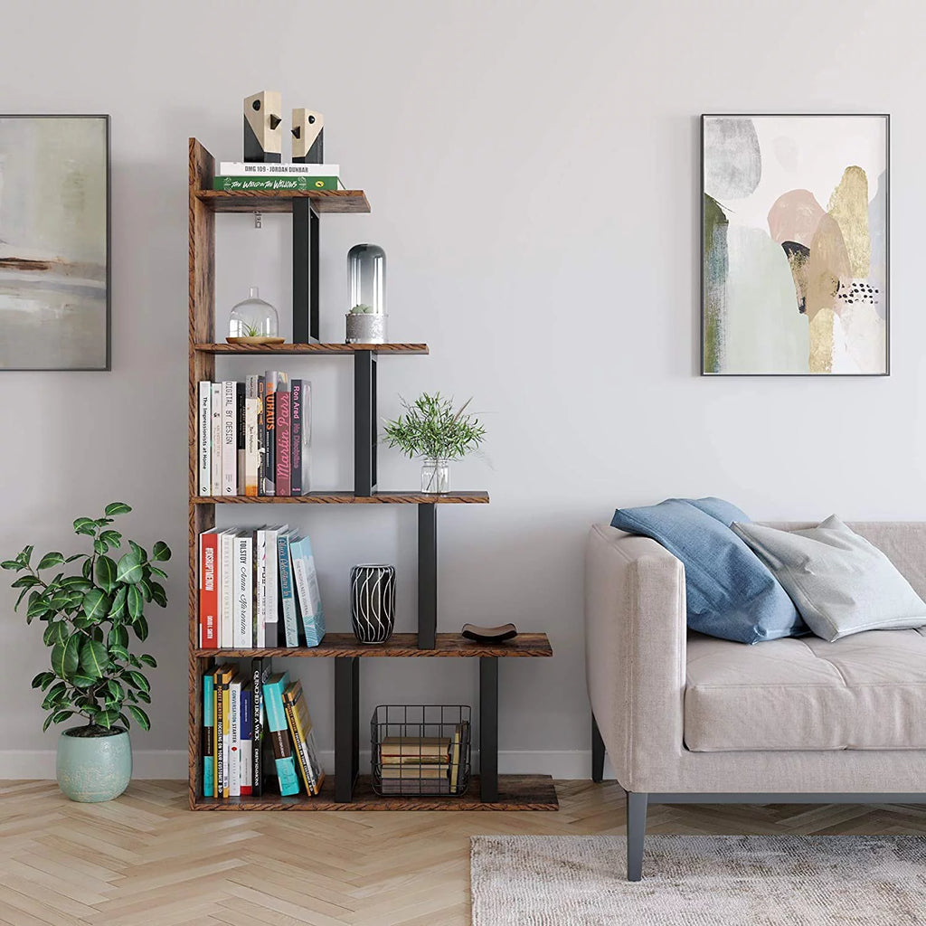 5 Tier Wooden Bookshelf with Metal Frame M33157