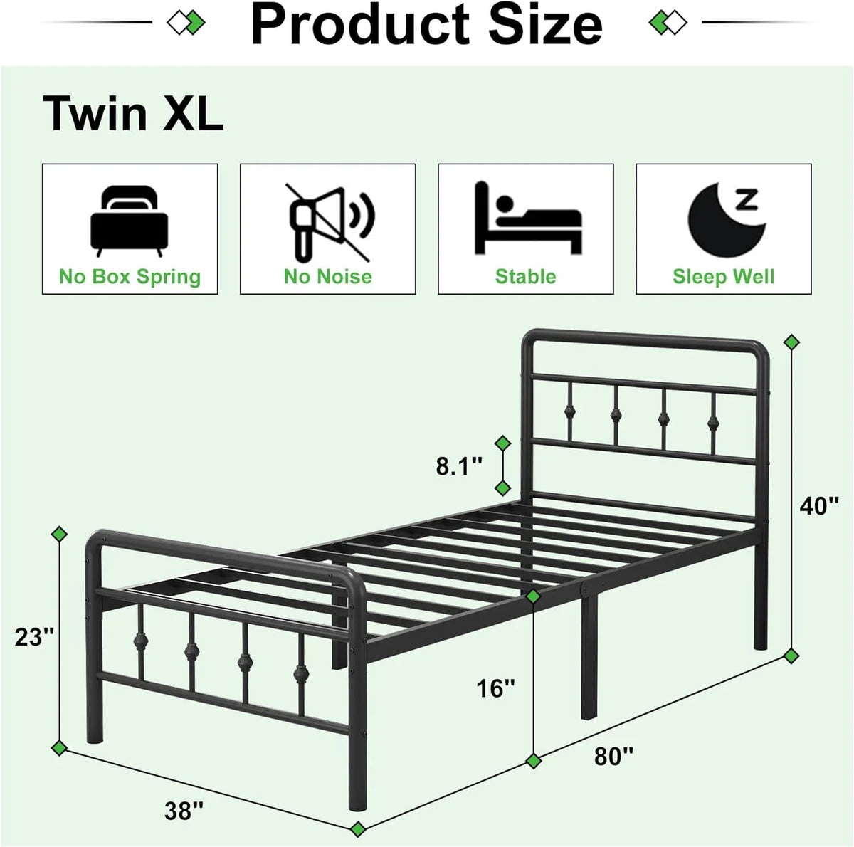 16 inch Twin XL Bed Frames with Headboard and Footboard E129