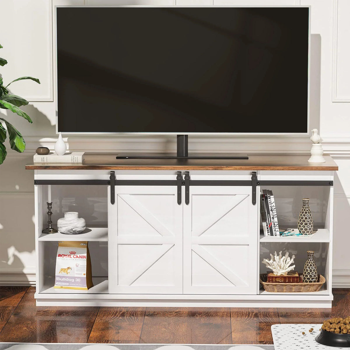 Farmhouse TV Stand with Sliding Barn Door Y177