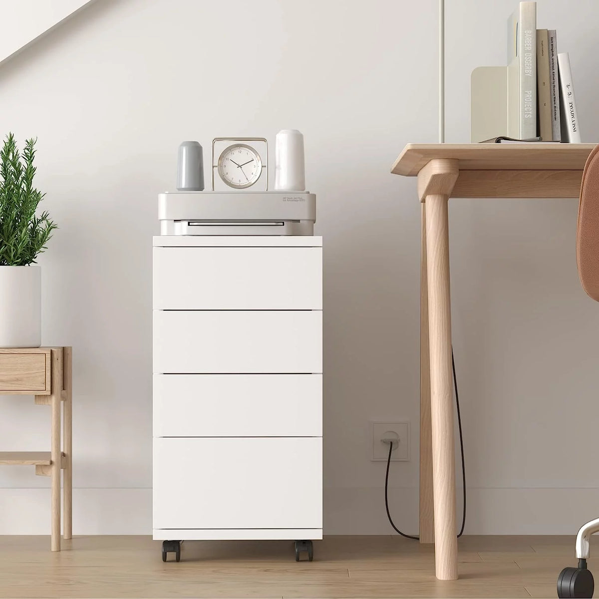4-Drawer White Mobile File Cabinet J280