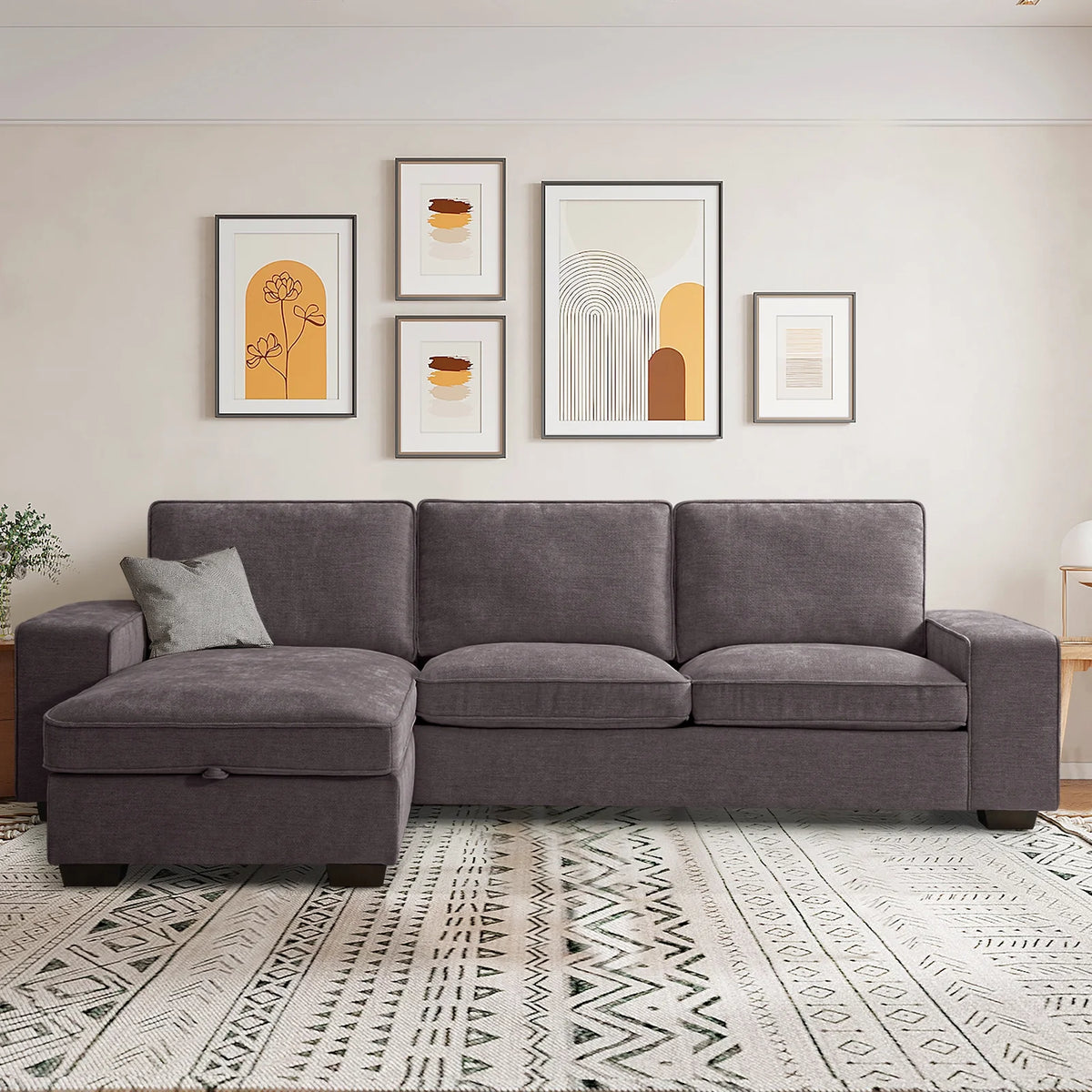 Convertible Sectional Sofa L Shaped Couch with USB and Type-C Charging Ports B343