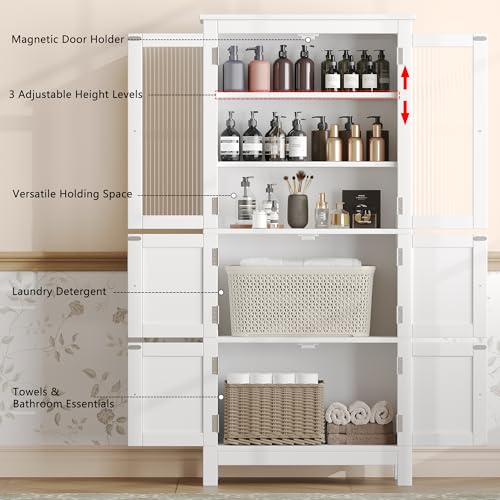 53.1" White Bathroom Storage Cabinet with 6 Doors B9727