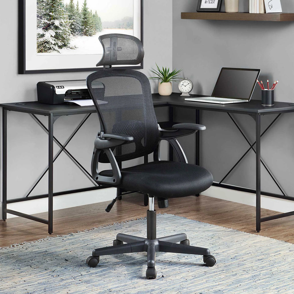 Ergonomic Office Chair with Adjustable Headrest, Black Fabric K71978
