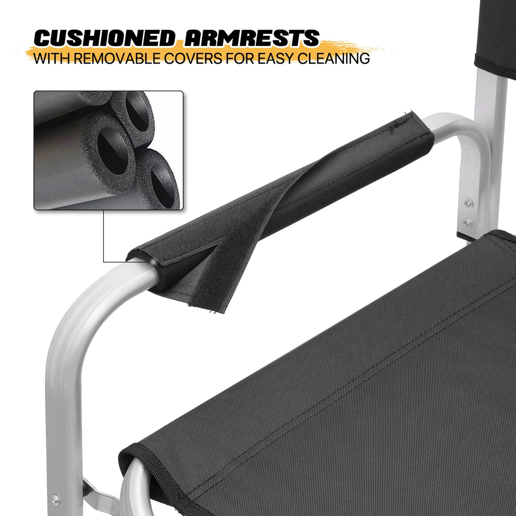 Folding Camping Director Chair with Side Table & Storage Pocket, Black T638