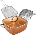 Copper Ceramic Non-Stick 5 Piece Pan Set with Fry Basket Steamer & Glass Lid O12290