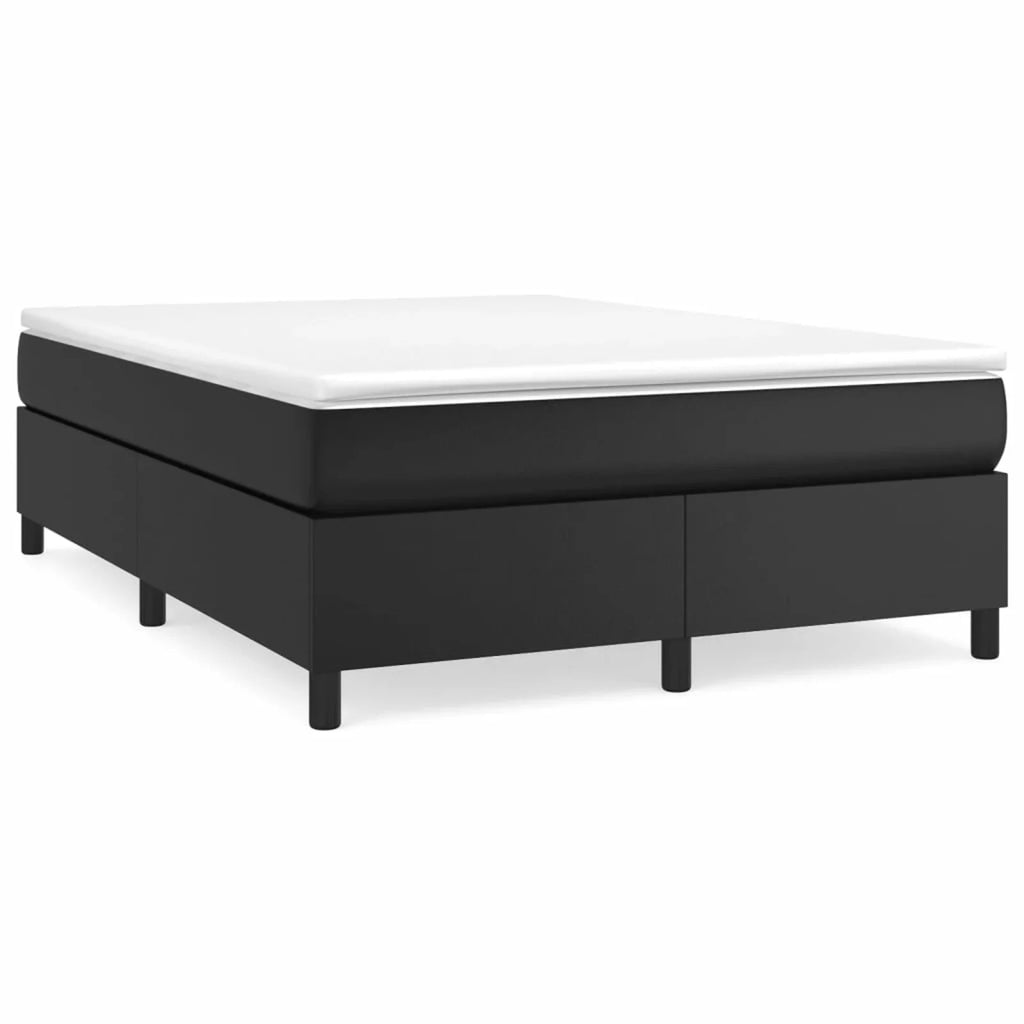 Box Spring Bed with Black Faux Leather I336