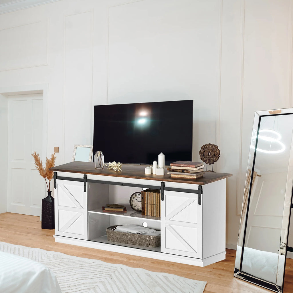 Farmhouse TV Stand with Sliding Barn Door Y177