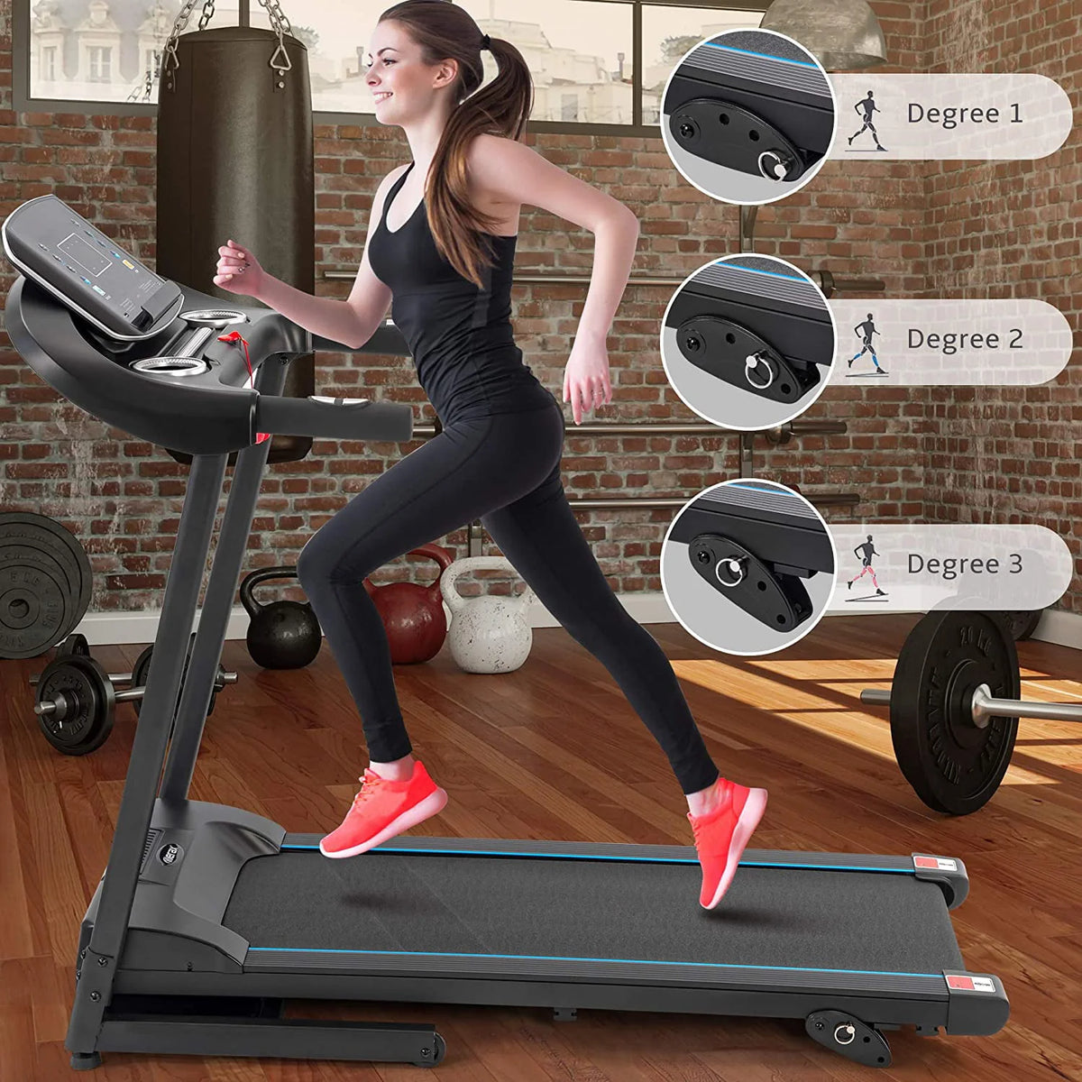 3.5HP Folding Electric Treadmill with Incline, Black W134