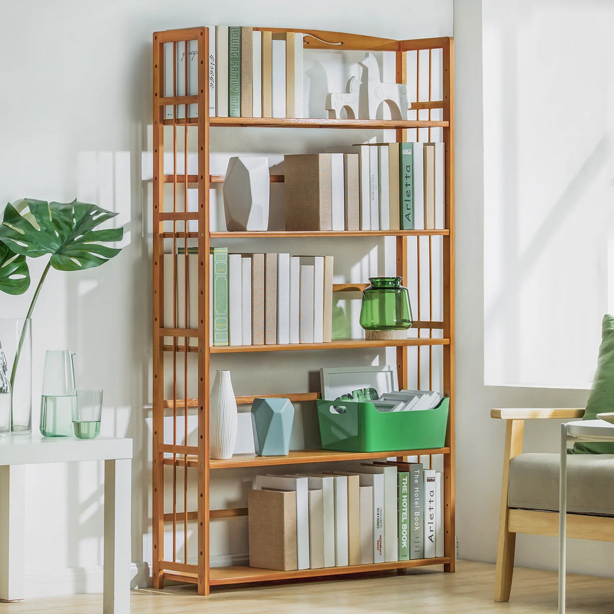 Bamboo 5 Shelves Adjustable Bookcase O75024