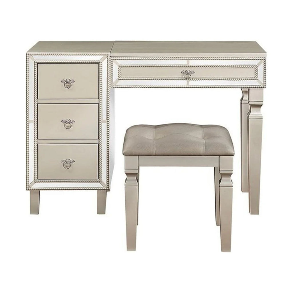 47 Inch Vanity Desk Set with Stool Mirror and Drawers P117