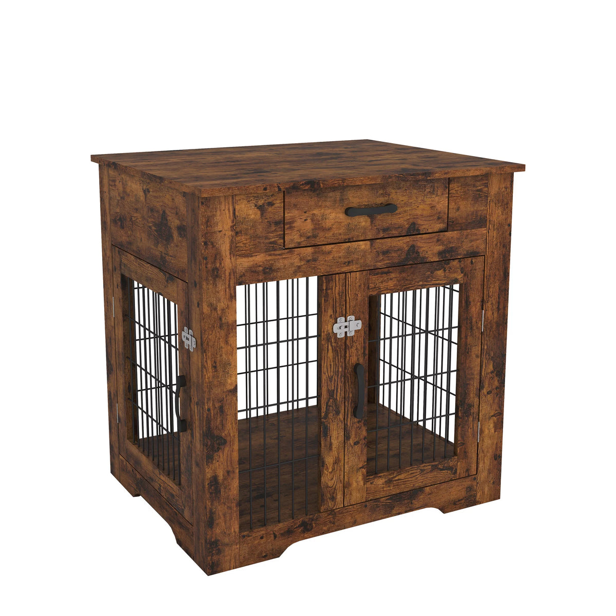 30" Wooden Dog Crate End Table with 2 Doors and Drawer J591503