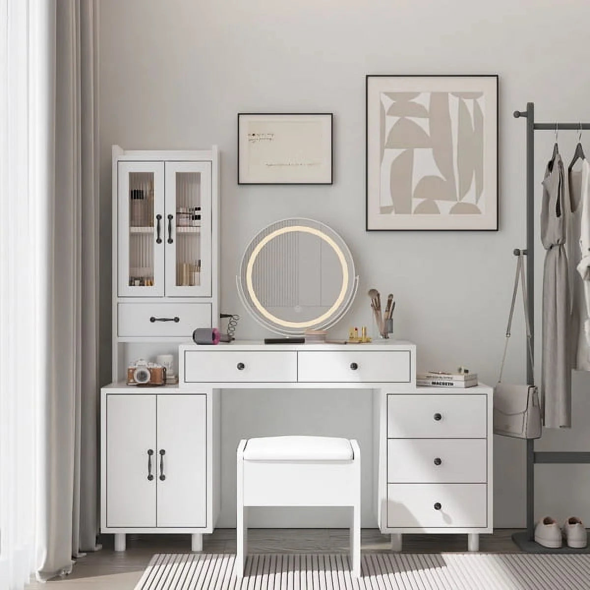 Modern Retractable Vanity with Power Outlets C4535