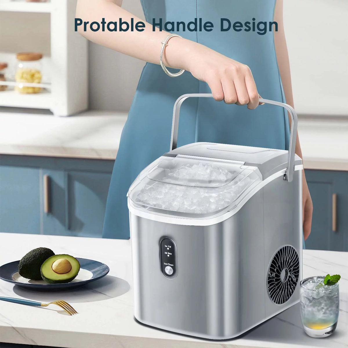 Nugget Ice Maker Countertop 33lbs/24H Self-Cleaning Portable Ice Machine Gray A790