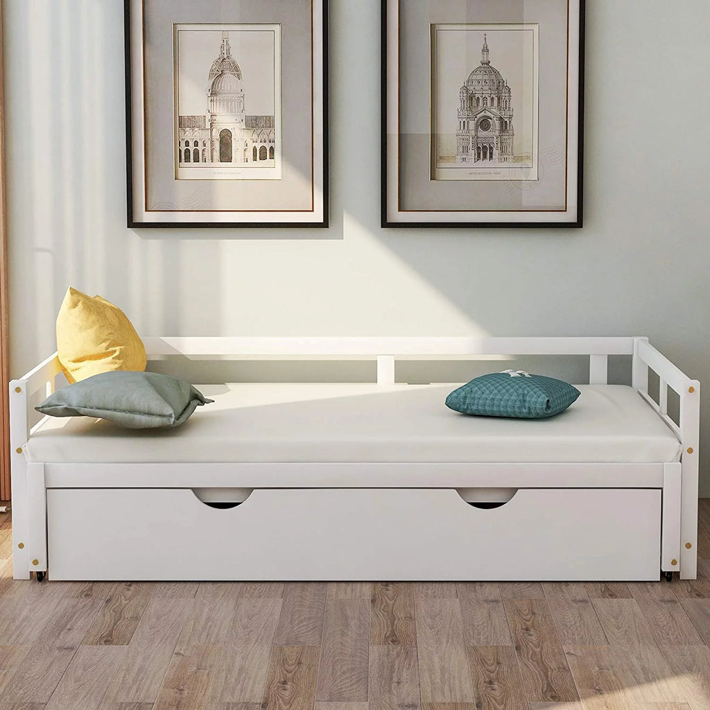 White Wood Daybed with Pull Out Trundle X738912