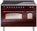48 Induction Range with Electric Oven in Burgundy with Brass Trim L56195