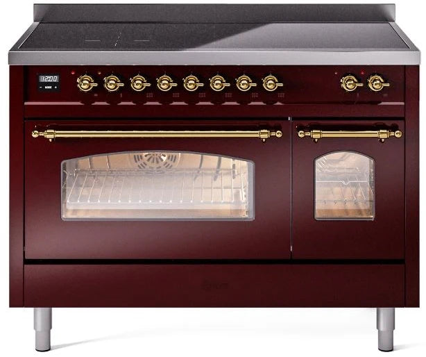 48 Induction Range with Electric Oven in Burgundy with Brass Trim L56195