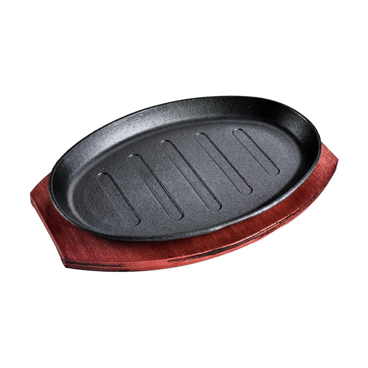 Oval Nonstick Sizzling Steak Plate with Bamboo Tray L3735