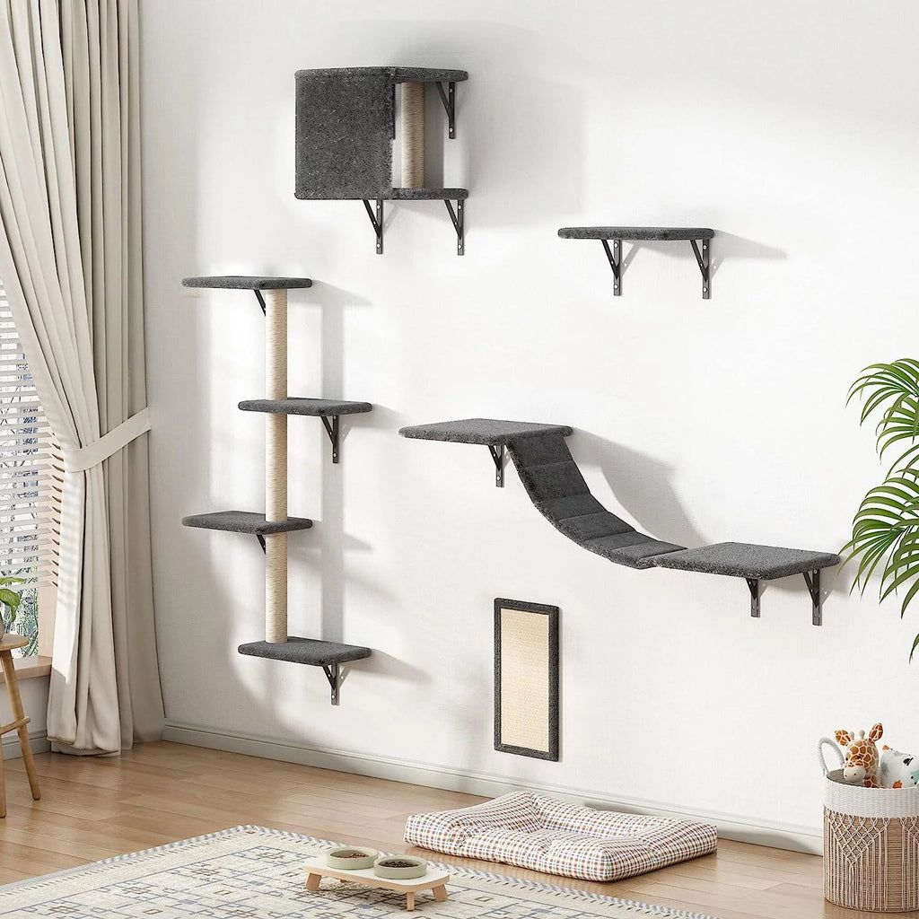 5 Pcs Wall-Mounted Wood Cat Climber Set W64193