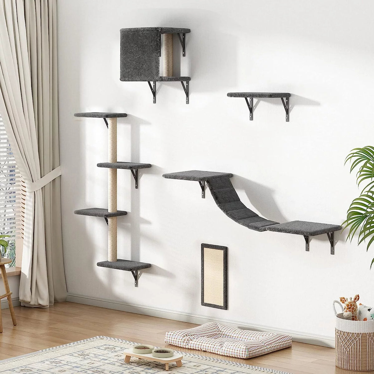 5 Pcs Wall-Mounted Wood Cat Climber Set W64193