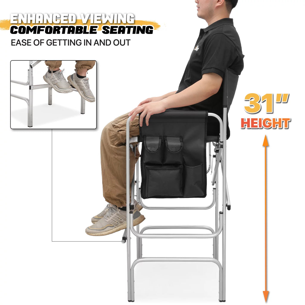 Folding Camping Director Chair with Side Table & Storage Pocket, Black T638