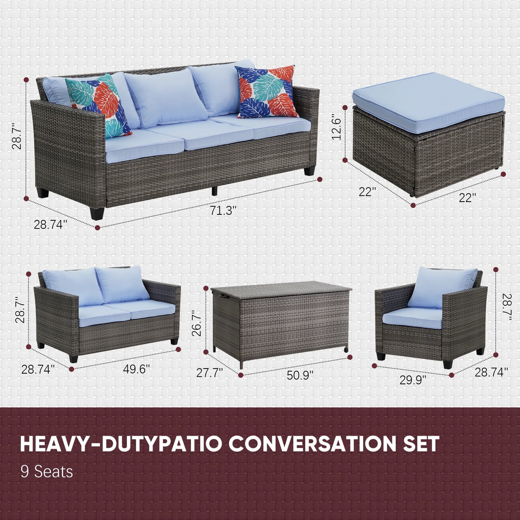 7 Pieces Wicker Rattan Sectional Conversation Set R714539