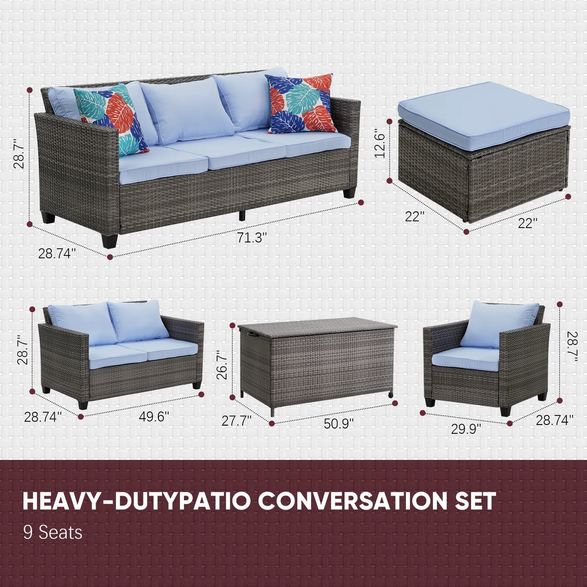 7 Pieces Wicker Rattan Sectional Conversation Set R714539