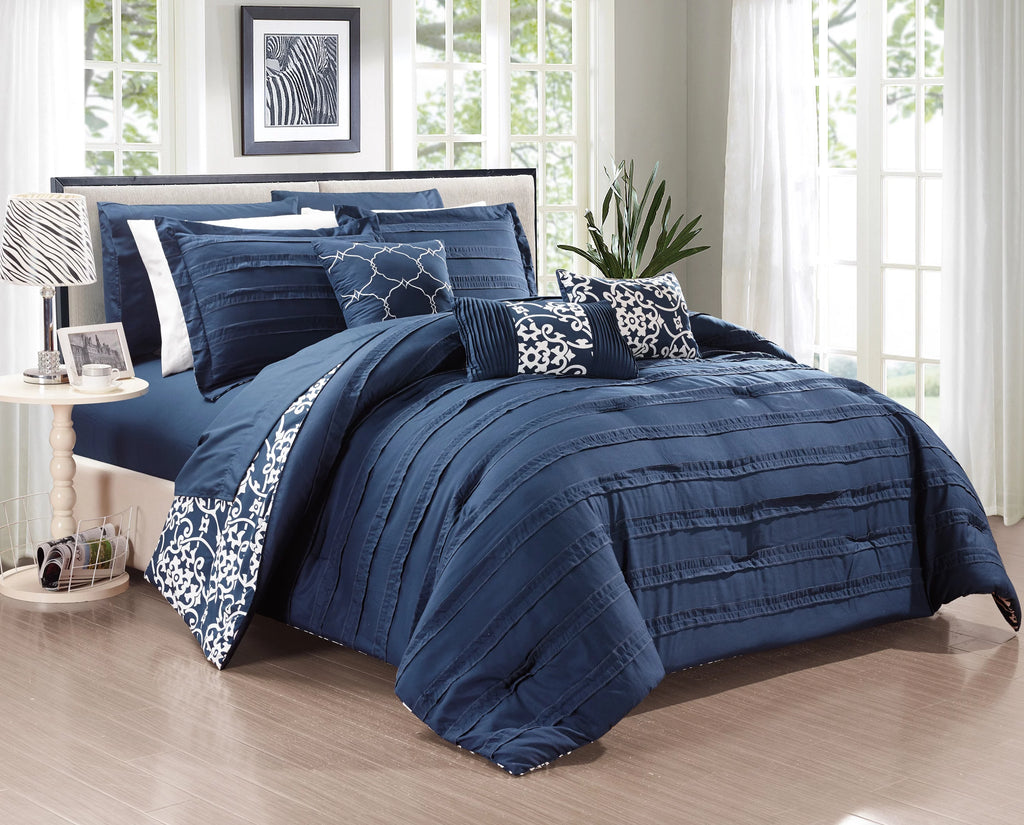 10-Piece Reversible Pinch Pleat Queen Comforter Set J161