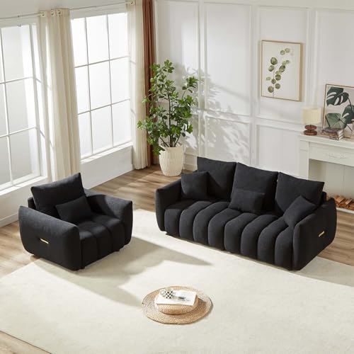 81" Beige Teddy Boucle 3-Seater Sofa F7464