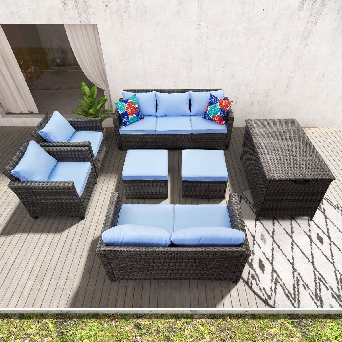 7 Pieces Wicker Rattan Sectional Conversation Set R714539