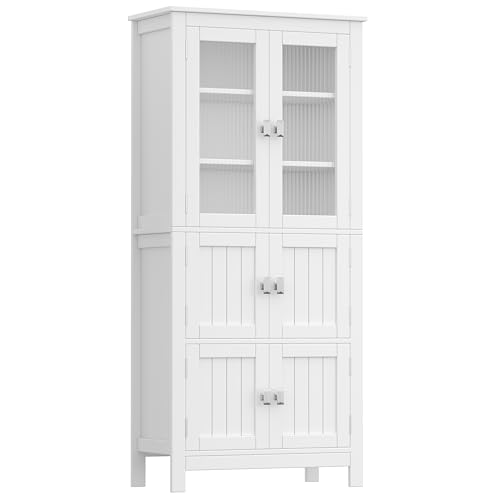 53.1" White Bathroom Storage Cabinet with 6 Doors B9727