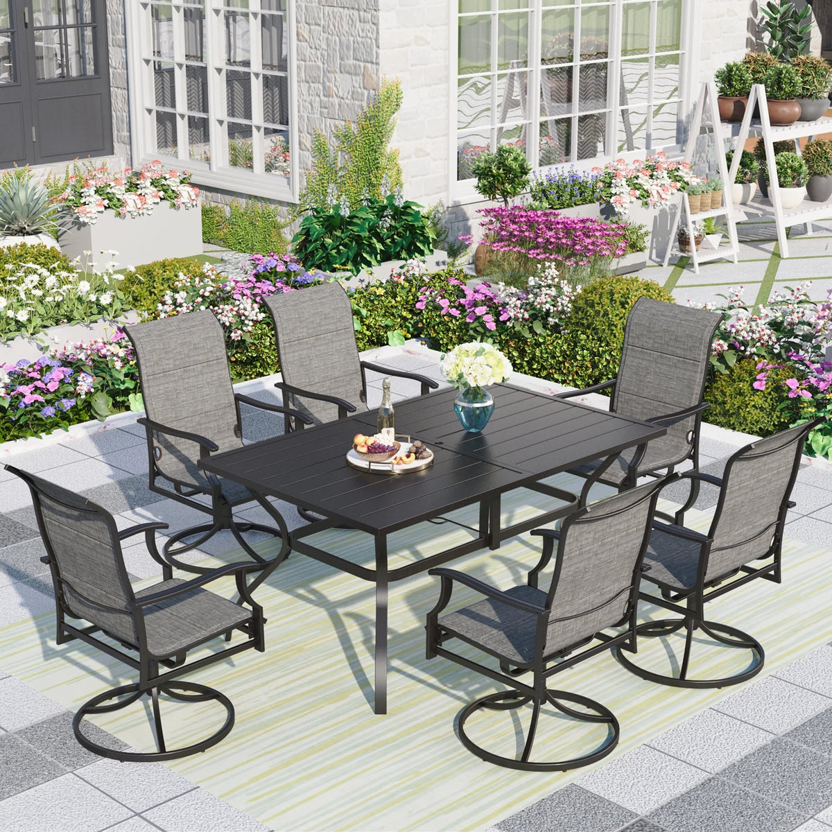 7-Piece Outdoor Patio Dining Set with Swivel Chairs & Table Y8949